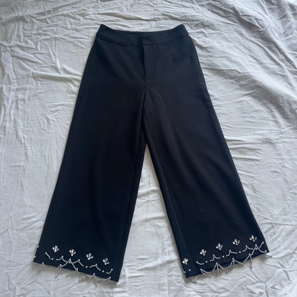 Anthropologie Black Embellished Wide-Leg Cropped Pants